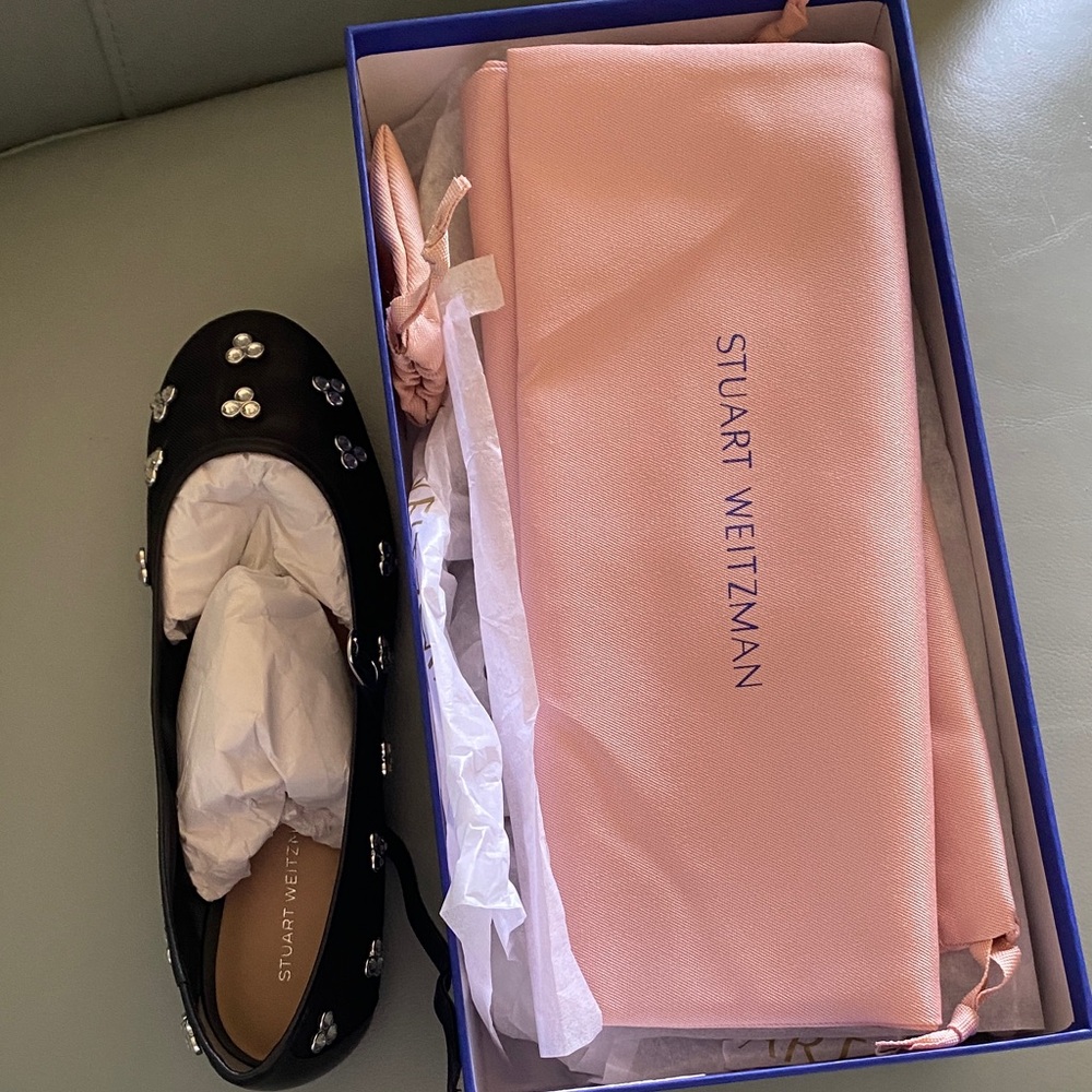Stuart Weitzman Black Crystal-Embellished Ballet Flats